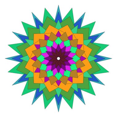 Soyut renkli mandala çiçeği çizimi sanatsal cazibe için uyumlu geometrik şekiller ile oluşturulmuştur