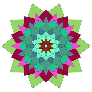 Soyut renkli mandala sanat eserleri sanatsal ifadede canlı geometrik çiçek desenleri sunar