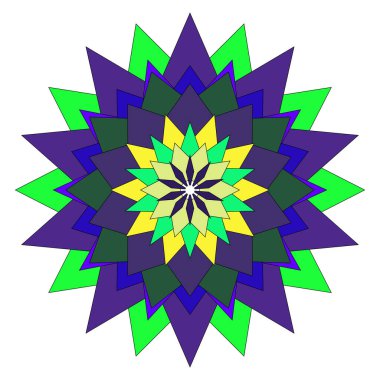 Renkli geometrik çiçek tasarımı elementlerini sanatsal detaylarla sunan karmaşık soyut mandala sanat eserleri