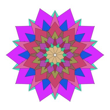 Geometrik renkli mandala çiçeği çizimi dekoratif çiçek desenleriyle sanatsal vurgular sunar