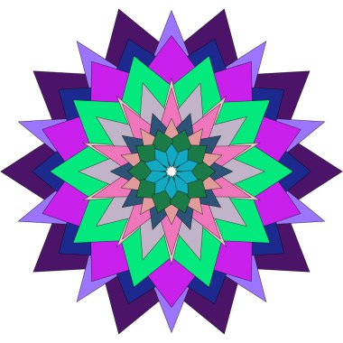 Detaylı ifade ile renkli geometrik formda yaratıcı soyut mandala çiçeği çizimi