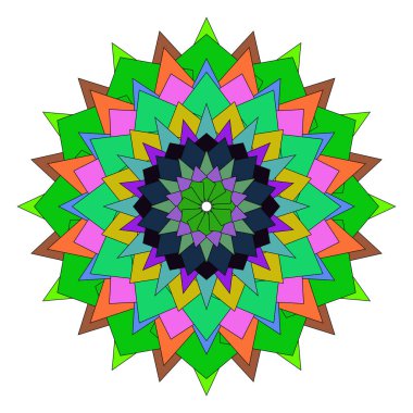 Canlı geometrik mandala sanatsal tarzda dekoratif renkli çiçek detaylarını sergiliyor