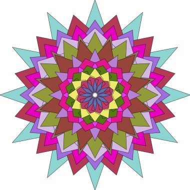 Modern soyut mandala çiçeği parlak geometrik renkli sanat elementleri kullanılarak yapıldı.