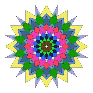 Canlı dekoratif mandala çiçeği sanatsal formdaki renkli geometrik desenlerden oluşur.