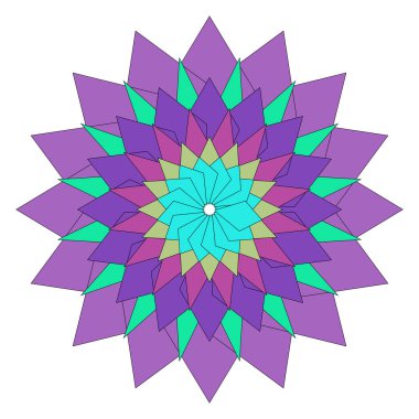 Geometrik soyut mandala çiçek tasarımı modern estetik ile renkli bir biçimde düzenlenmiştir