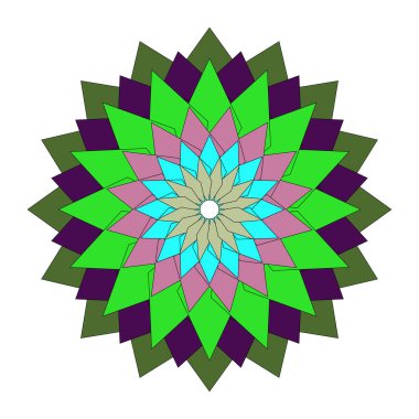 Geometrik mandala çiçek çizimi sanatsal detaylarla canlı renk düzeniyle biçimlendirilmiş