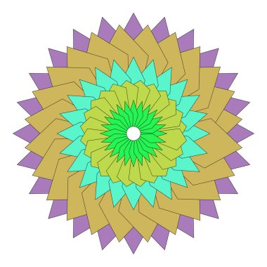 Canlı soyut renkler ve rafine sanatsal elementlerle tasarlanmış etkileyici geometrik mandala çiçekleri.