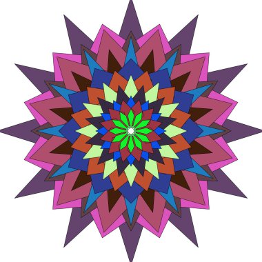 Renkli Sanatsal Biçimli Cesur Soyut Desenleri Gösteren Geometrik Çiçek Mandala
