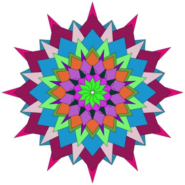 Geometrik Çokrenkli Mandala Sanatsal Parlak Biçimli Soyut Çiçek Deseni