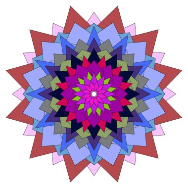 Modern modada canlı geometrik sanatsal kompozisyonla oluşmuş soyut bir mandala.