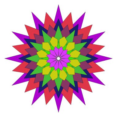 Parlak Geometrik Şekilde Canlı Soyut Şekillere sahip Etkileyici Çiçek Mandala Sanatı