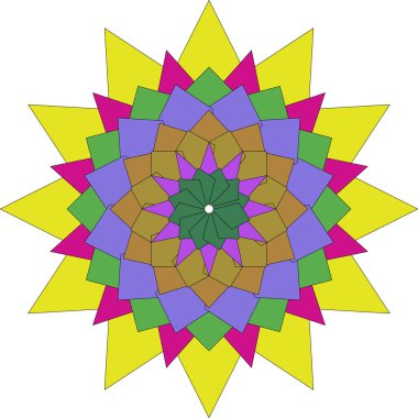 Renkli Yaratıcı Biçimli Canlı Geometrik Şekliyle Modern Dekoratif Mandala