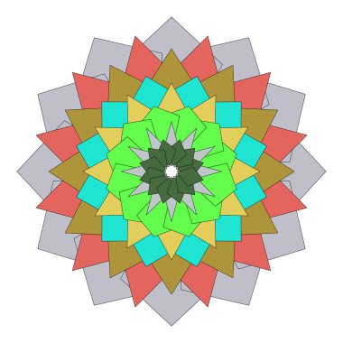 Renkli geometrik soyut desenlere sahip göz alıcı mandala sanat eserleri yaratıcı tasarımlara ilham verir.