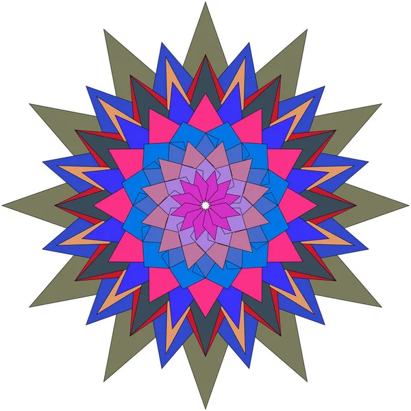 Renkli soyut geometrik tasarım ve sanatsal cazibeyle parıldayan zarif mandala çiçeği çizimi