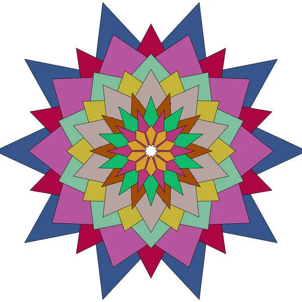 Sanatsal düzende geometrik çiçek soyut tasarımını vurgulayan renkli dekoratif mandala sanat eserleri