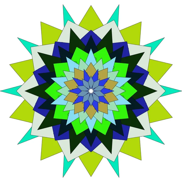 Parlak renkli geometrik mandala sanat eserleri gerçekçi sanatsal tarzda soyut çiçek şekillerini vurguluyor.