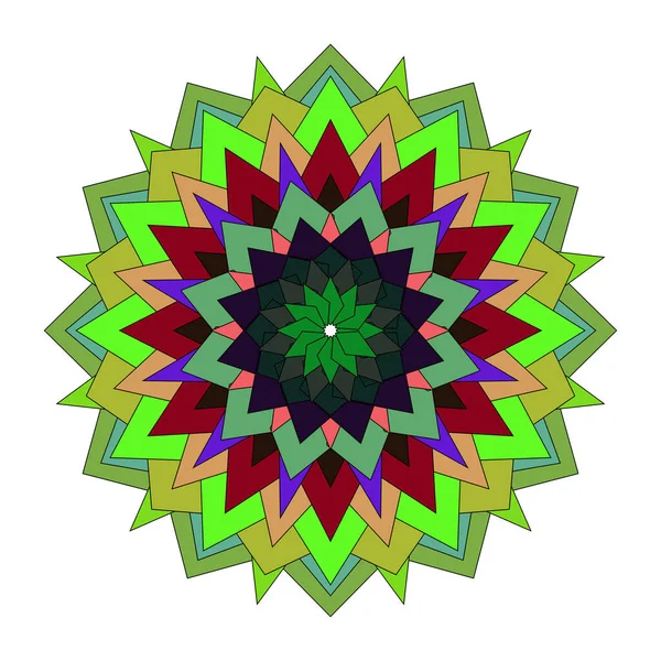 Yaratıcı tarzda detaylı renkli geometrik şekillere sahip parlak soyut mandala çiçeği