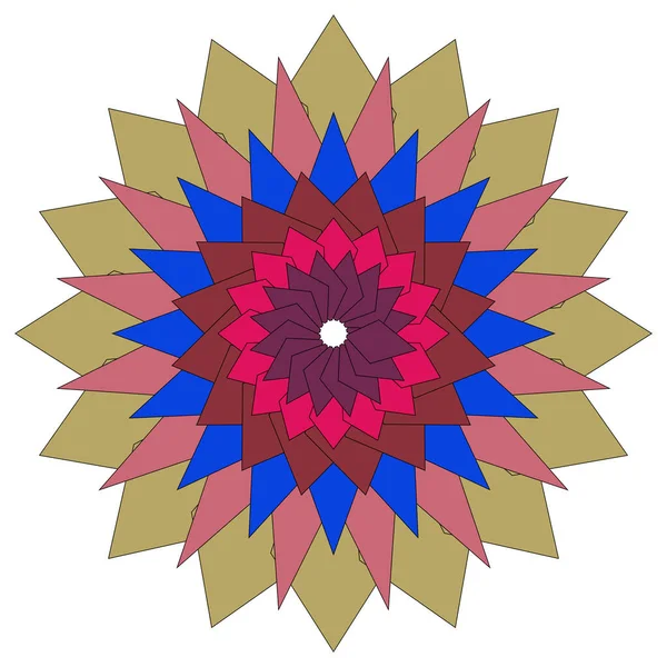 Parlak renkli sanatsal mandala çiçeği düz dengeli geometrik şekiller sergiliyor