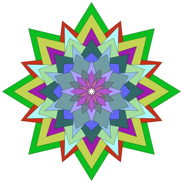 Geometrik renk geliştirilmiş mandala çiçeği parçası dekorasyon için katmanlı soyut sanatsal ayrıntıları gösterir