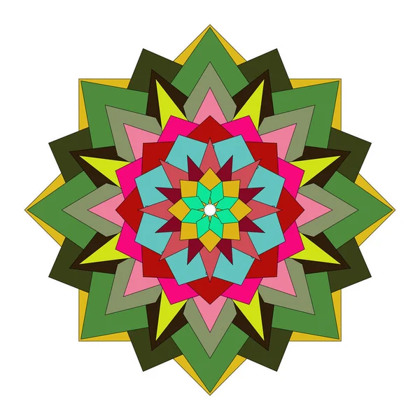 Yaratıcı Soyut Bileşimde Sanatsal Çiçek Elementlerini Gösteren Renkli Geometrik Mandala Deseni