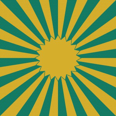 Güneş patlaması ve yarım tonlu yeşil ve sarı noktalı Retro Popart çizimi