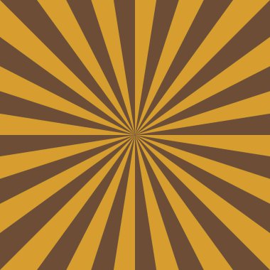 Altın ve kahverengi ışınlı bir retro güneş patlaması merkezden yayılır.