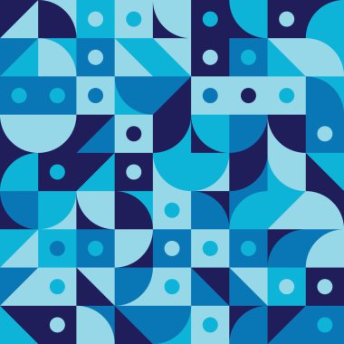 Mavi şekilli renkli geometrik desen ve şeffaf bir arkaplanda izole edilmiş noktalar.