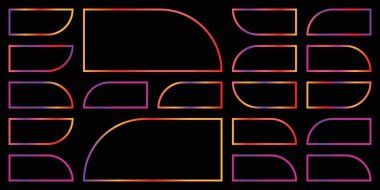 Şeffaf bir arkaplanda izole edilmiş çeşitli şekil ve çizgilere sahip canlı bir geometrik desen.