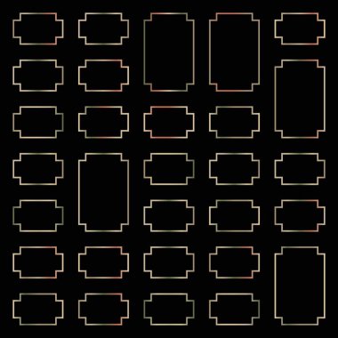 Şeffaf arkaplanda izole edilmiş 36 adet altın geometrik çerçeve