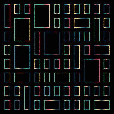 Canlı geometrik şekiller, şeffaf bir arkaplanda izole edilmiş soyut bir şablon oluşturuyor.