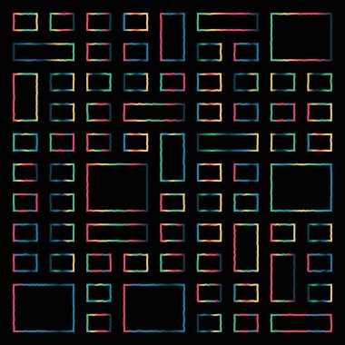 A collection of multicolored geometric shapes isolated on a transparent background