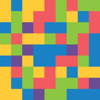 Şeffaf bir arkaplanda izole edilmiş geometrik şekiller ve bloklar içeren canlı bir soyut desen