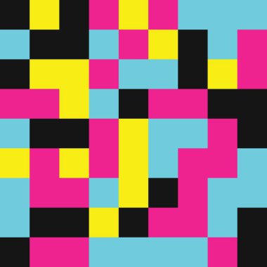 Şeffaf bir arkaplanda izole edilmiş geometrik şekiller ve bloklar içeren canlı bir soyut desen