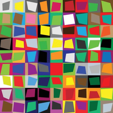 Şeffaf bir arkaplanda izole edilmiş çeşitli renklerde soyut şekillerden oluşan canlı bir dizi.