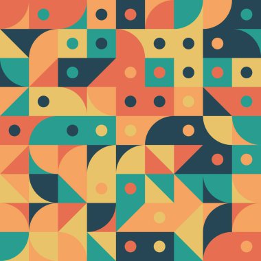 Saydam bir arkaplanda izole edilmiş çeşitli şekil ve noktalara sahip canlı geometrik desen