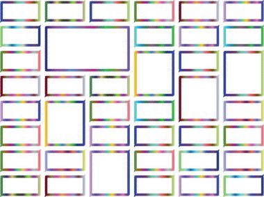 Şeffaf bir arkaplanda izole edilmiş geometrik şekiller ve çerçeveler içeren canlı bir soyut tasarım.