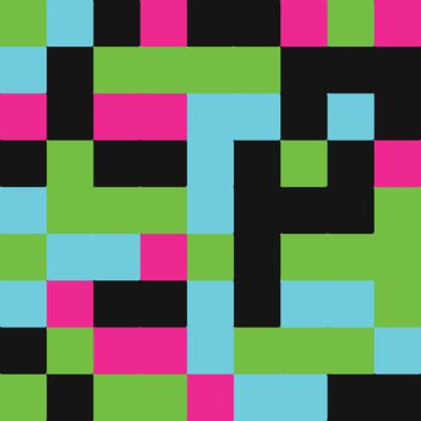 Şeffaf bir arkaplanda izole edilmiş çeşitli renklerde kareler ve dikdörtgenler içeren canlı bir soyut desen