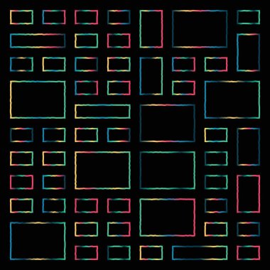 Şeffaf bir arkaplanda izole edilmiş canlı çok renkli çerçeveler kümesi