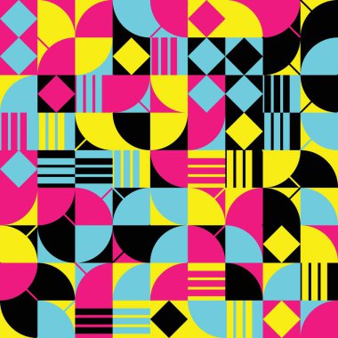 Şeffaf bir arkaplanda izole edilmiş çeşitli şekillere sahip parlak geometrik desen