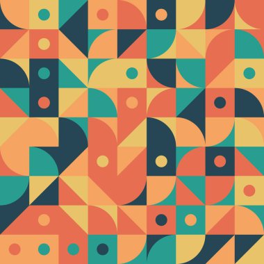 Şeffaf bir arkaplanda izole edilmiş çeşitli şekillere sahip canlı geometrik desen