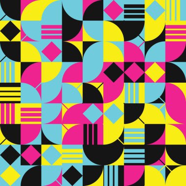 Şeffaf arkaplanda izole edilmiş çeşitli şekillere sahip parlak geometrik desen