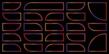 Şeffaf bir arkaplanda izole edilmiş çeşitli şekillere sahip canlı bir geometrik desen.