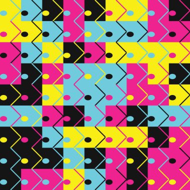 Şeffaf bir arkaplanda izole edilmiş zigzag çizgileri ve noktalar içeren parlak geometrik tasarım