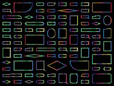 Şeffaf bir arkaplanda izole edilmiş çeşitli çok renkli geometrik şekiller kümesi