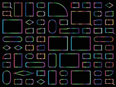 Şeffaf arkaplanda izole edilmiş çok renkli geometrik şekiller kümesi