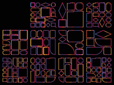 Şeffaf bir arkaplanda izole edilmiş canlı geometrik şekiller kümesi