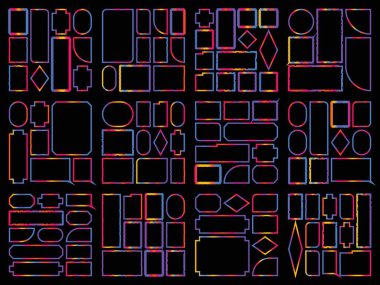 A collection of various geometric shapes in vibrant colors isolated on a transparent background