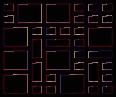 Şeffaf bir arkaplanda izole edilmiş çeşitli renkli geometrik şekiller koleksiyonu