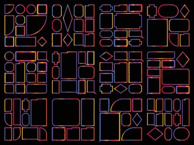 Set of vibrant geometric shapes isolated on a transparent background