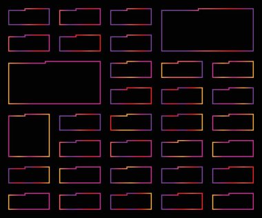 Şeffaf bir arkaplan üzerinde çok renkli geometrik şekillerin ızgarası
